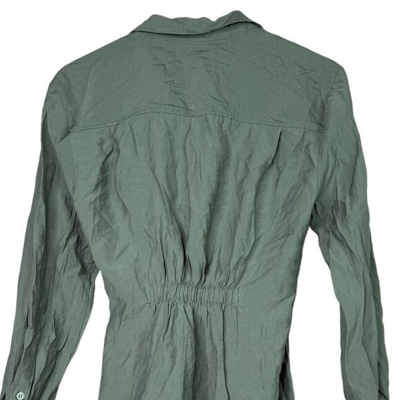 Zara Long Sleeve Tunic Wrap Style Mini Dress Collard V Neck Button M Olive Green - Picture 6 of 15